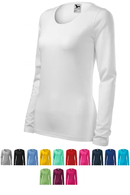 Naiste liibuv pikkade varrukatega T-särk, valge