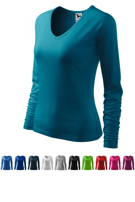 Naiste liibuv T-särk, V-kaelusega, tume türkiissinine