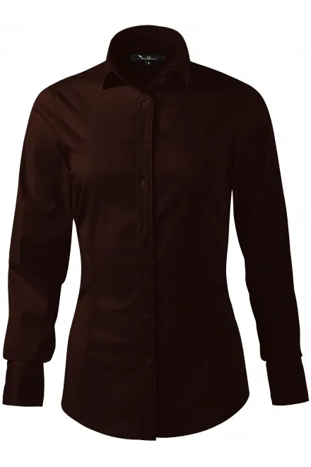 Naiste pikkade varrukatega pluus slim fit - kohv, S