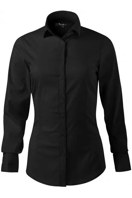 Naiste pikkade varrukatega pluus slim fit - must, S