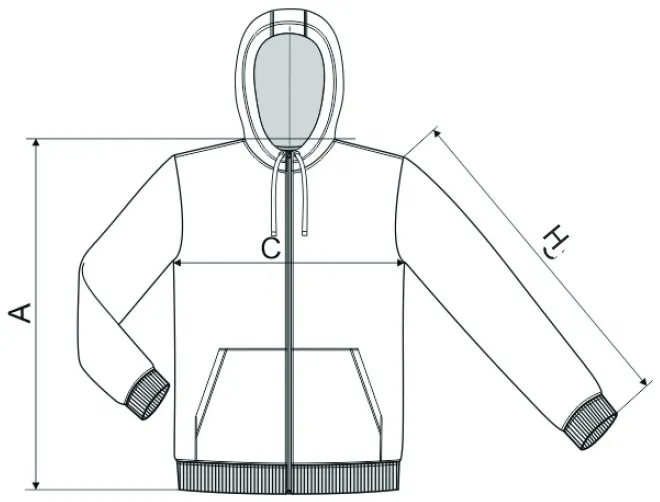 Meeste kamuflaažiga dressipluus - mõõtmete tabel