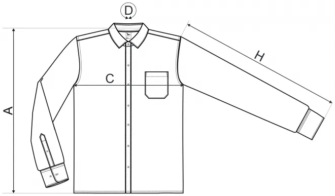 Meeste pikkade varrukatega särk - mõõtmete tabel