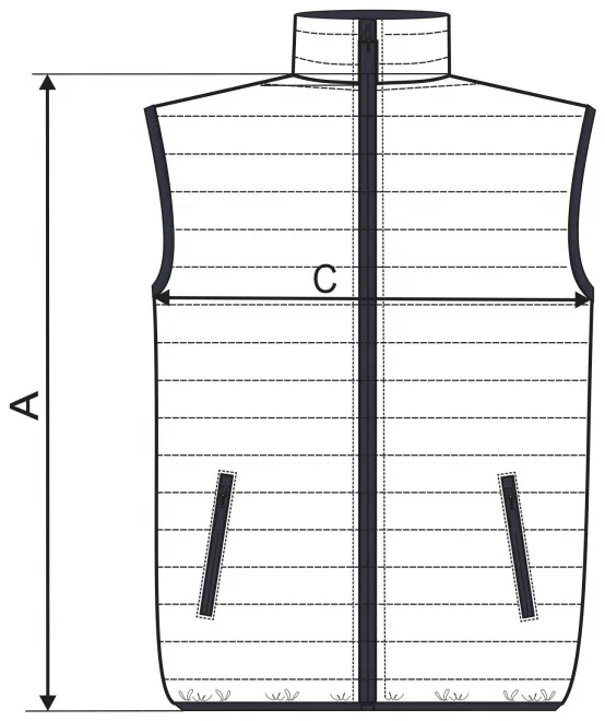 Meeste tepitud vest - mõõtmete tabel