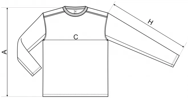 Pikkade varrukatega T-särk - mõõtmete tabel